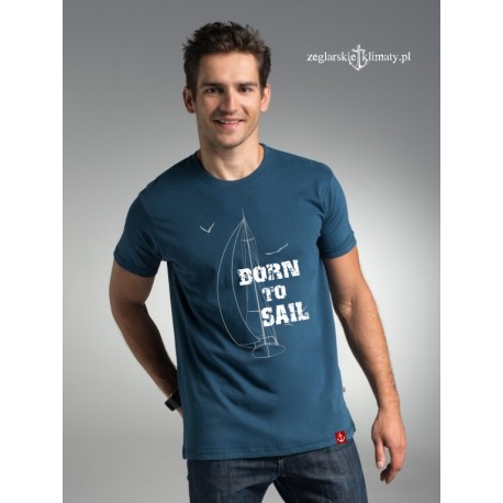 Koszulka męska premium plus soft BORN TO SAIL (ciemnoniebieska)